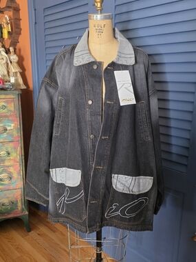 Vintage Request Jeans Men's 4XL Cotton Denim Trucker Jacket Heavy Gray/Blue Wash